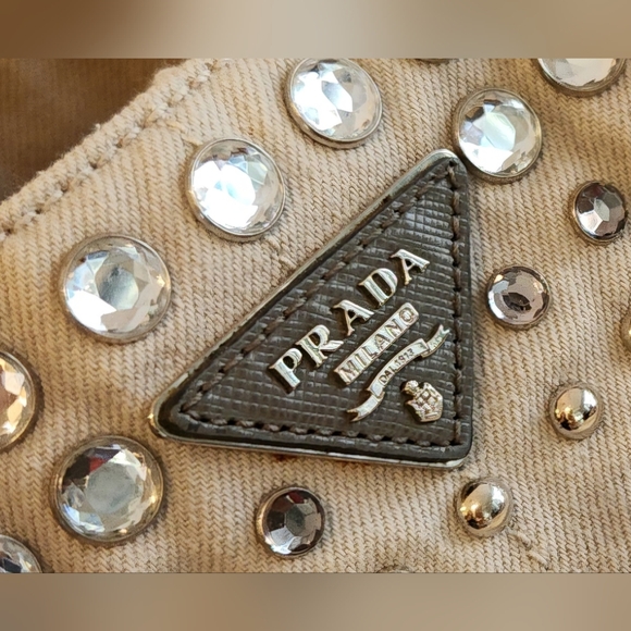 COA! Prada Canapé 2 Way Tote with crossbody strap-Grey with jewels and studs. - Picture 14 of 16